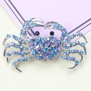 Silver Blue Crab brooch with gems